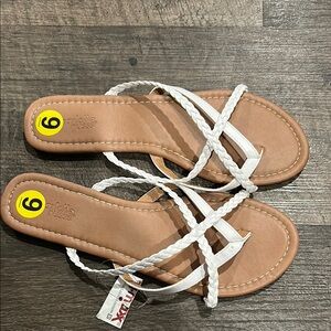 Charlotte Russe White and Tan Sandals with Woven Straps